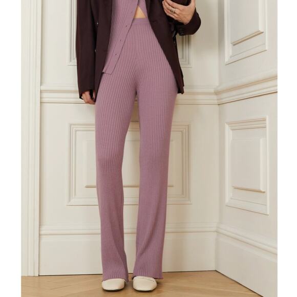 SABLYN Jordan Mauve Pink Ribbed Cashmere Pants Medium - Picture 1 of 7